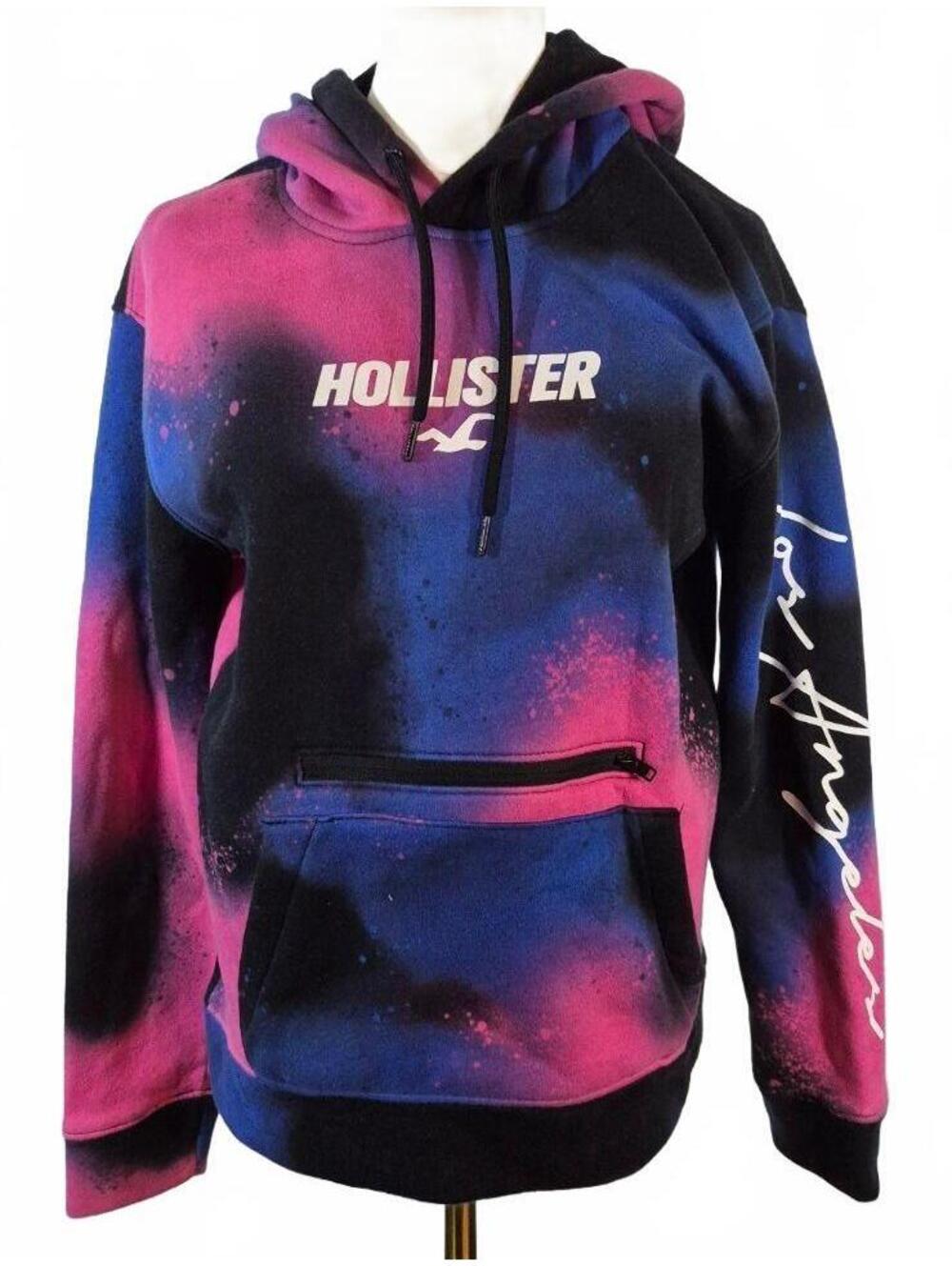 Hollister Girls XS Pink Blue Graphic Double Pocket Hoodie